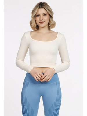 Seamless Straplez Uzun Kollu Fitilli Büstiyer Bej