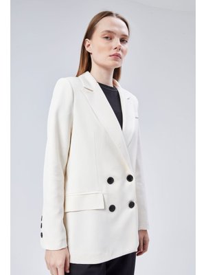 Ekru Regular Fit Astarlı Dokuma Ceket