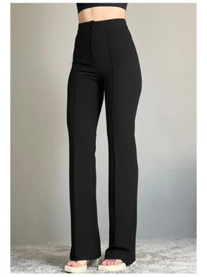 Siyah Likralı Geniş Paça Pantolon