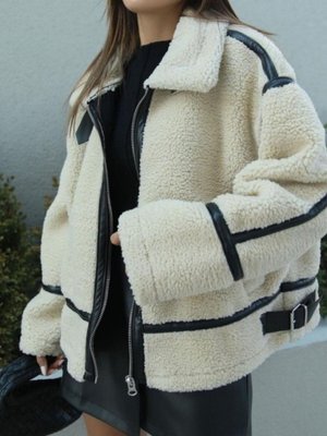 Taş Deri Biyeli Peluş Mont Taş Deri Biyeli Peluş Mont