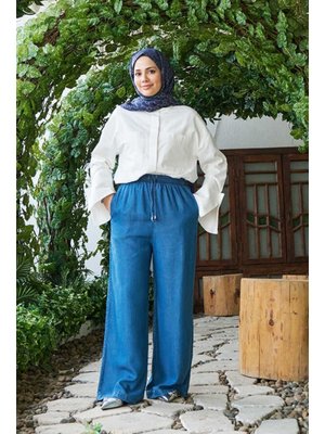 Koyu Mavi Battal Tensel Lastikli Pantolon