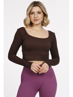 Seamless Straplez Uzun Kollu Fitilli Büstiyer Kahverengi