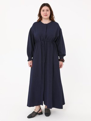 Lacivert Beli Bağlamalı Önü Patlı Büyük Beden Elbise Lacivert Beli Bağlamalı Önü Patlı Büyük Beden Elbise