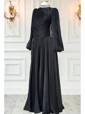 Siyah Nergis Abiye Elbise