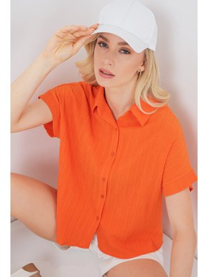 Turuncu Çizgili Kısa Kol Gömlek Turuncu Çizgili Kısa Kol Gömlek