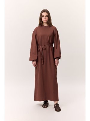 Balon Kollu Uzun Rahat Elbise Ağaç Kabuğu Balon Kollu Uzun Rahat Elbise Ağaç Kabuğu