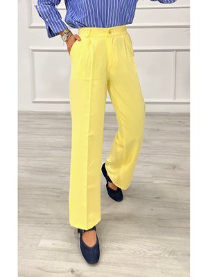 Sarı Dabıl Pileli Palazzo Pantolon