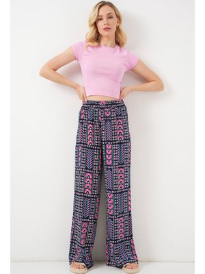Lacivert Desenli Viskon Pantolon Lacivert Desenli Viskon Pantolon