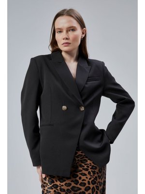 Siyah Regular Fit Yırtmaç Detaylı Blazer Ceket