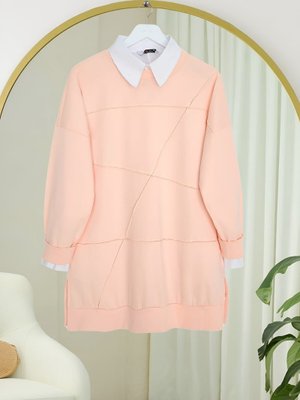 Somon Yuvarlak Yaka Çimalı Yırtmaçlı Salaş Penye Tunik