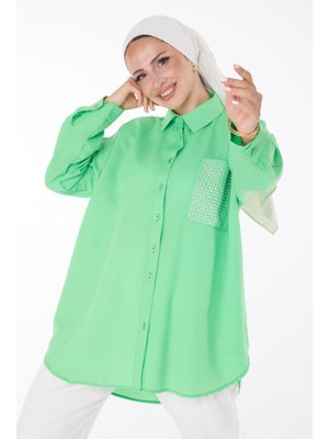 Yesıl Cep Taş Detaylı Tunik Yesil