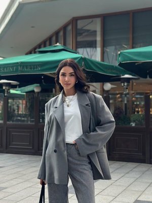 Gri Poliviskon Oversize Ceket Gri Poliviskon Oversize Ceket