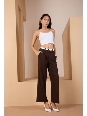 Kahverengi Bel Garni Detaylı Palazzo Pantolon