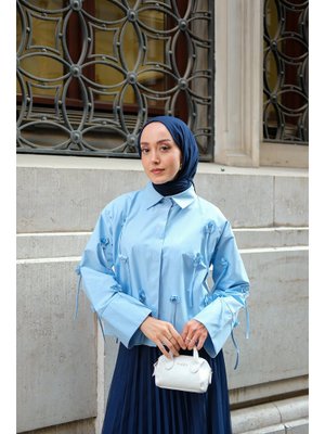 Çiçek Desenli Gömlek Bebe Mavi