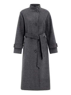 Koyu Gri Dik Yaka Oversize Uzun Kaban