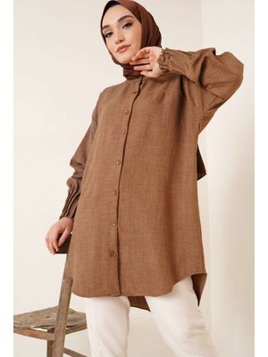 Kahverengi Nervür Detaylı Salaş Gömlek Kahverengi Nervür Detaylı Salaş Gömlek