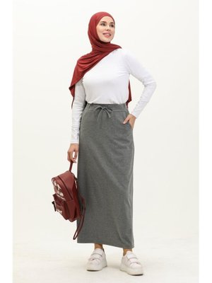Antrasit Beli Bağlamalı Cepli Spor Etek