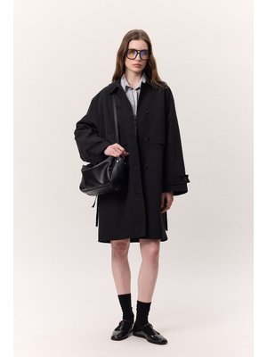 Siyah Bel Ayarlamalı Hafif Trençkot Siyah Bel Ayarlamalı Hafif Trençkot