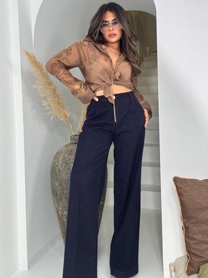 Lacivert Full Likralı Palazzo Jean Pantolon Lacivert Full Likralı Palazzo Jean Pantolon