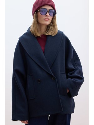 Lacivert İtalyan Kaşe Kruvaze Kaban