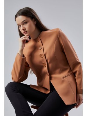 Camel Bisiklet Yaka Regular Dokuma Ceket