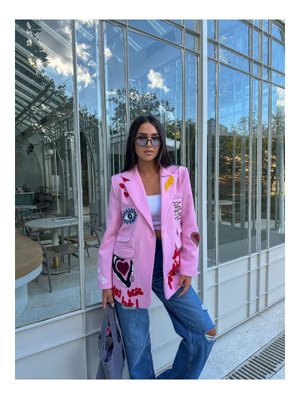 Pembe Nakış Detaylı Blazer Ceket