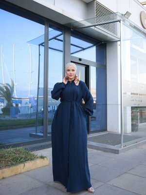 Lacivert Omuz Büzgülü Müslin Ferace Lacivert Omuz Büzgülü Müslin Ferace
