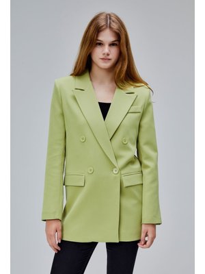 Haki Regular Astarlı Kruvaze Kapama Dokuma Oversize Blazer Ceket Açık