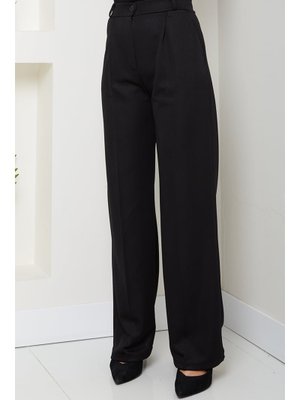 Siyah Mihre Çımalı Palazzo Pantolon