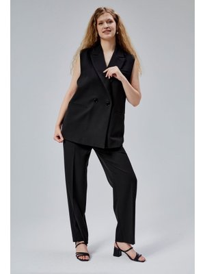 Siyah Salaş Kesim Dökümlü Pantolon