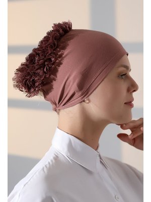 Gül Kurusu Fırfırlı Güpürlü Topuz Bone Gül Kurusu Fırfırlı Güpürlü Topuz Bone