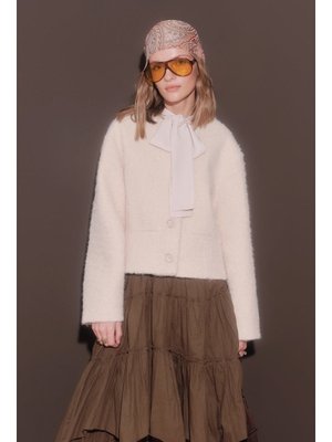 Bej Kalın Kaşe Cepli Kısa Kaban