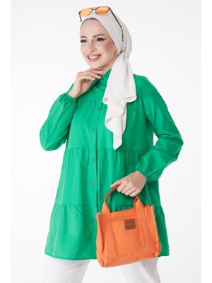 Yesıl Büzgülü Tunik Yesil
