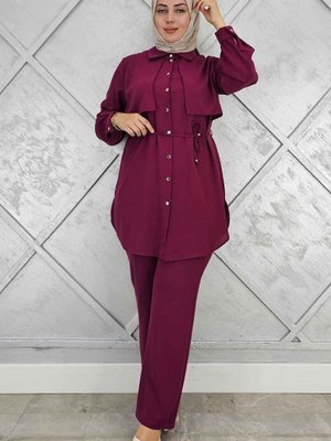 Bordo Beli Bağcıklı İkili Takım