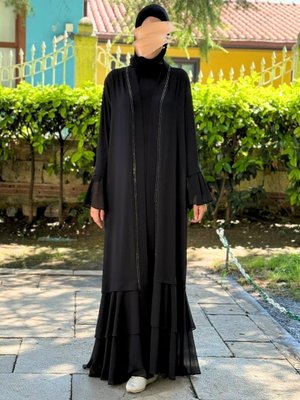 Beden) Büyük Beden Şifon Abaya Ferace İkili Takım Beden) Büyük Beden Şifon Abaya Ferace İkili Takım