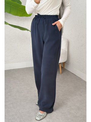 Lacivert Bel Lastikli Salaş Pantolon Lacivert Bel Lastikli Salaş Pantolon