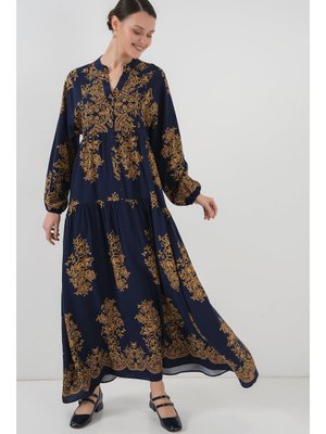 Lacivert Gold Desenli Elbise Y.mavi Lacivert Gold Desenli Elbise Y.mavi