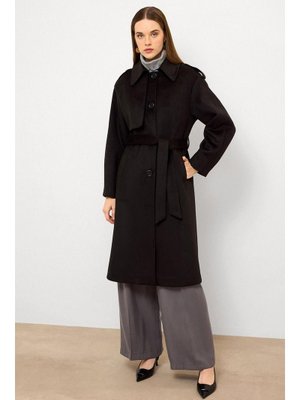 Siyah Gömlek Yaka Punto Dikiş Detaylı Premium Kaban