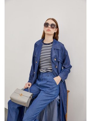 Kuşak Detaylı Mavi Trençkot Kuşak Detaylı Mavi Trençkot