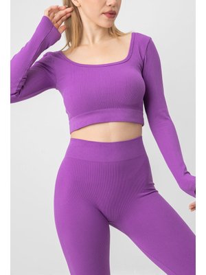 Seamless Straplez Uzun Kollu Fitilli Büstiyer Mürdüm