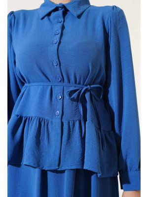 Lacivert Ayrobin İp Bağcıklı Etekli İkili Takım Lacivert Ayrobin İp Bağcıklı Etekli İkili Takım