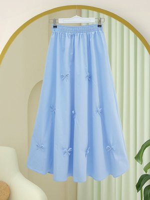 Bebe Mavi Beli Lastikli Fiyonk Detaylı Poplin Etek