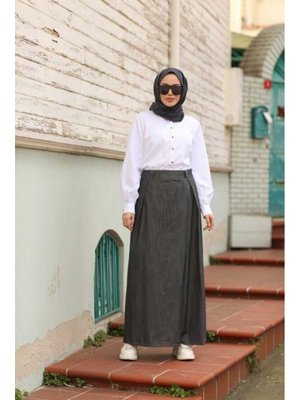 Koyu Gri Denim Pantolon Etek Koyu Gri Denim Pantolon Etek