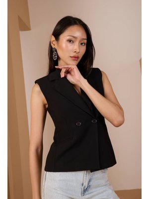 Siyah Regular Fit Astarlı Dokuma Yelek