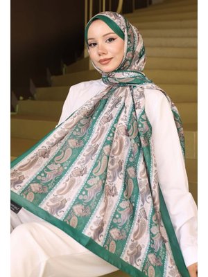 Zümrüt Yeşili Etnik Desenli Şal