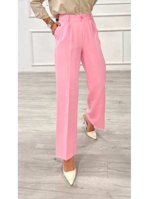 Pembe Dabıl Pileli Palazzo Pantolon