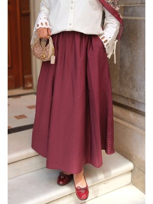 Bordo Kırışık Kloş Etek Bordo Kırışık Kloş Etek