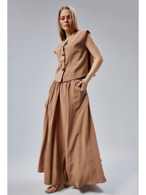 Kahverengi Salaş Kesim Modal Dokuma Etek