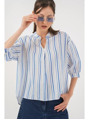 Mavi Çizgili Oversize Bluz Mavi Çizgili Oversize Bluz