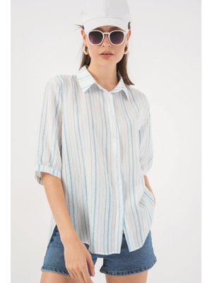 Açık Mavi Çizgili Kısa Kol Gömlek Açık Mavi Çizgili Kısa Kol Gömlek